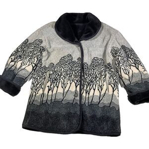 Northern Lights Reversible Chore Coat Plush Fur Fleece M Forest Trees Winter Gra